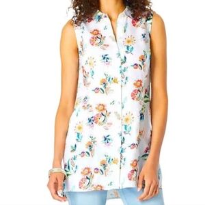 J. Jill Love Linen Floral Button Down Tunic Sleeveless Top Size Sz Medium